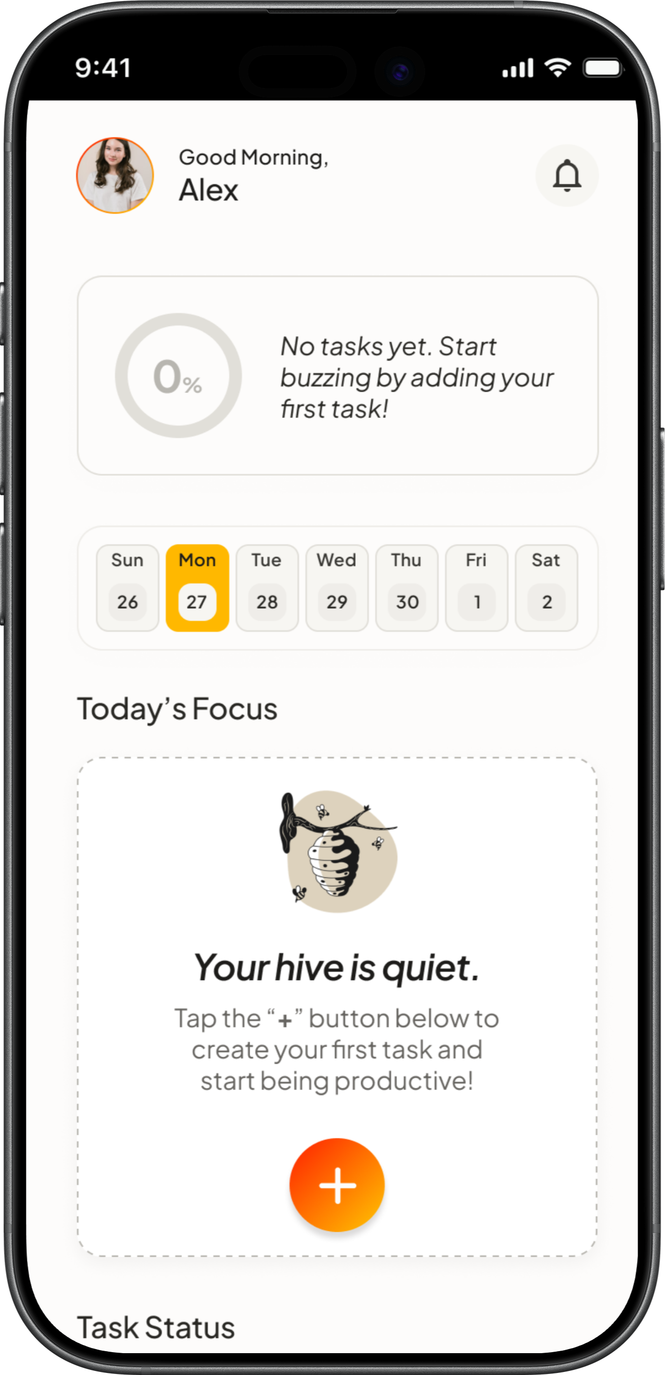 BusyBee empty state screen